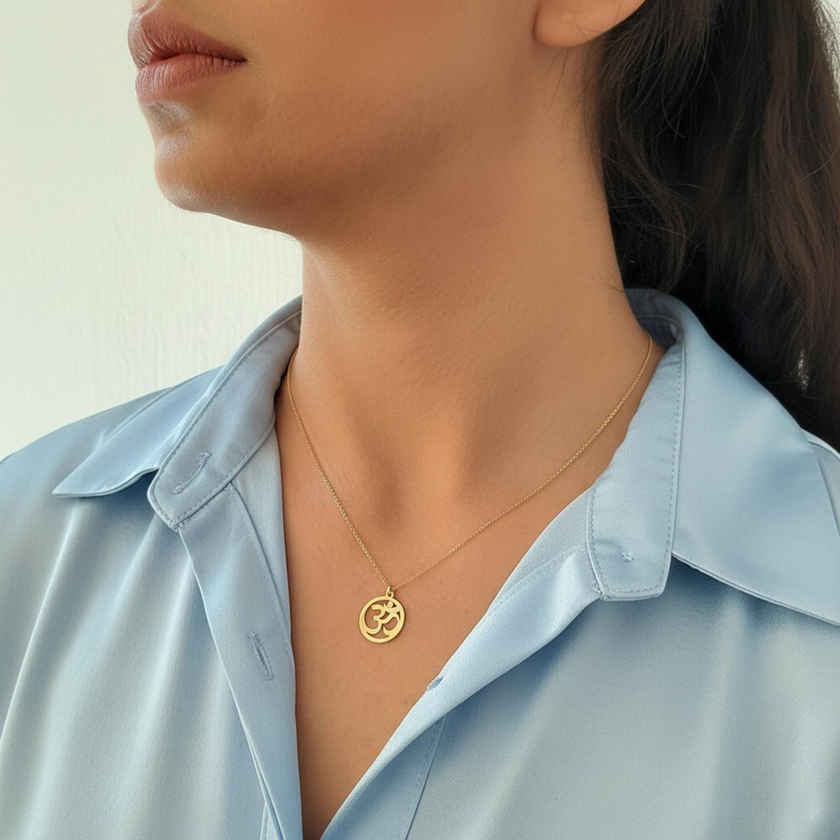 14K Solid Gold Om Necklace, gallery view 4 of 6