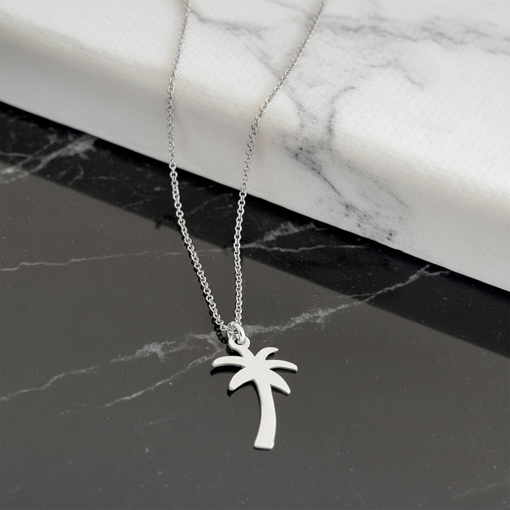 14K Solid Gold Palm Tree Necklace – Dainty Minimalist Charm, gallery view 3 of 6