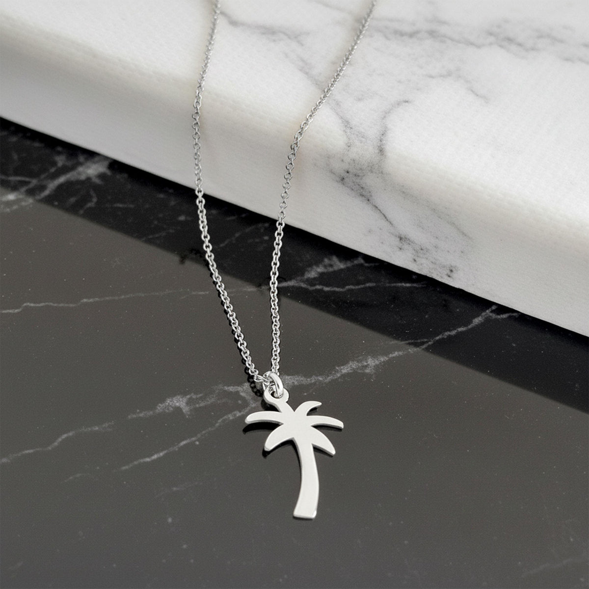 14K Solid Gold Palm Tree Necklace – Dainty Minimalist Charm, gallery view 3 of 6