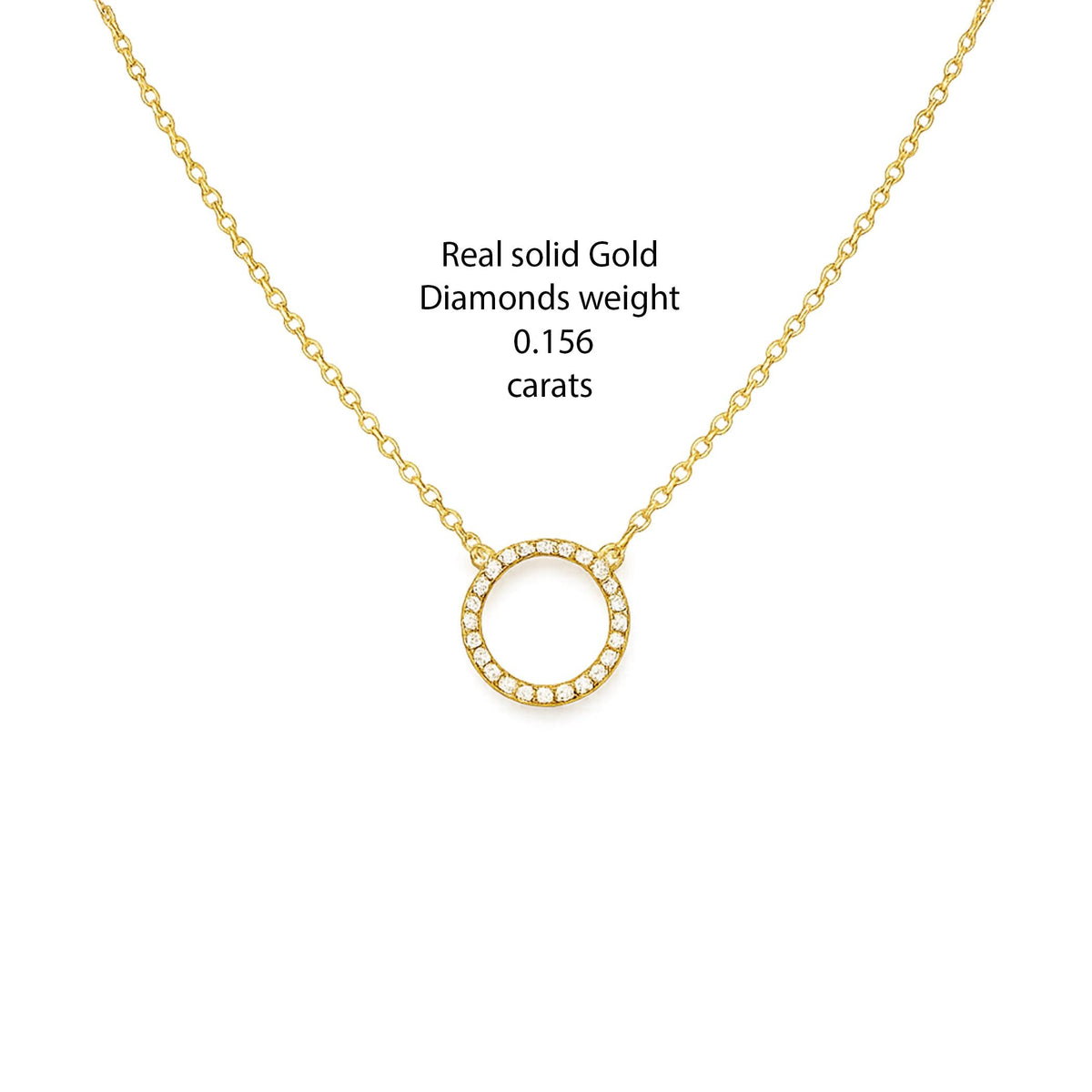 14K Solid Gold Pavé Diamond Circle Necklace – Dainty Halo Pendant, gallery view 3 of 9