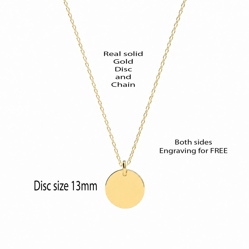 14K Solid Gold Personalized Custom Disc Necklace, gallery view 3 of 10