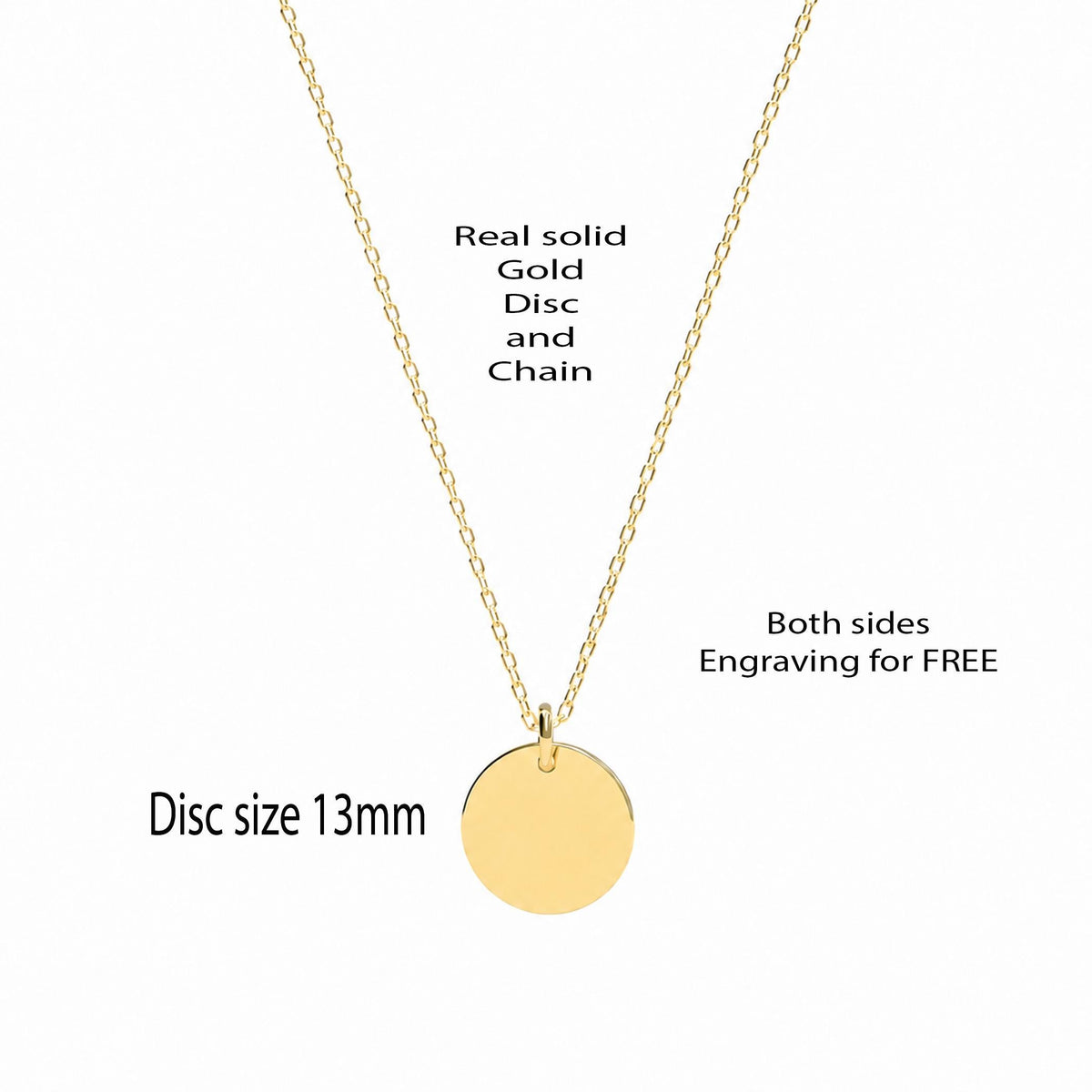 14K Solid Gold Personalized Custom Disc Necklace, gallery view 3 of 10