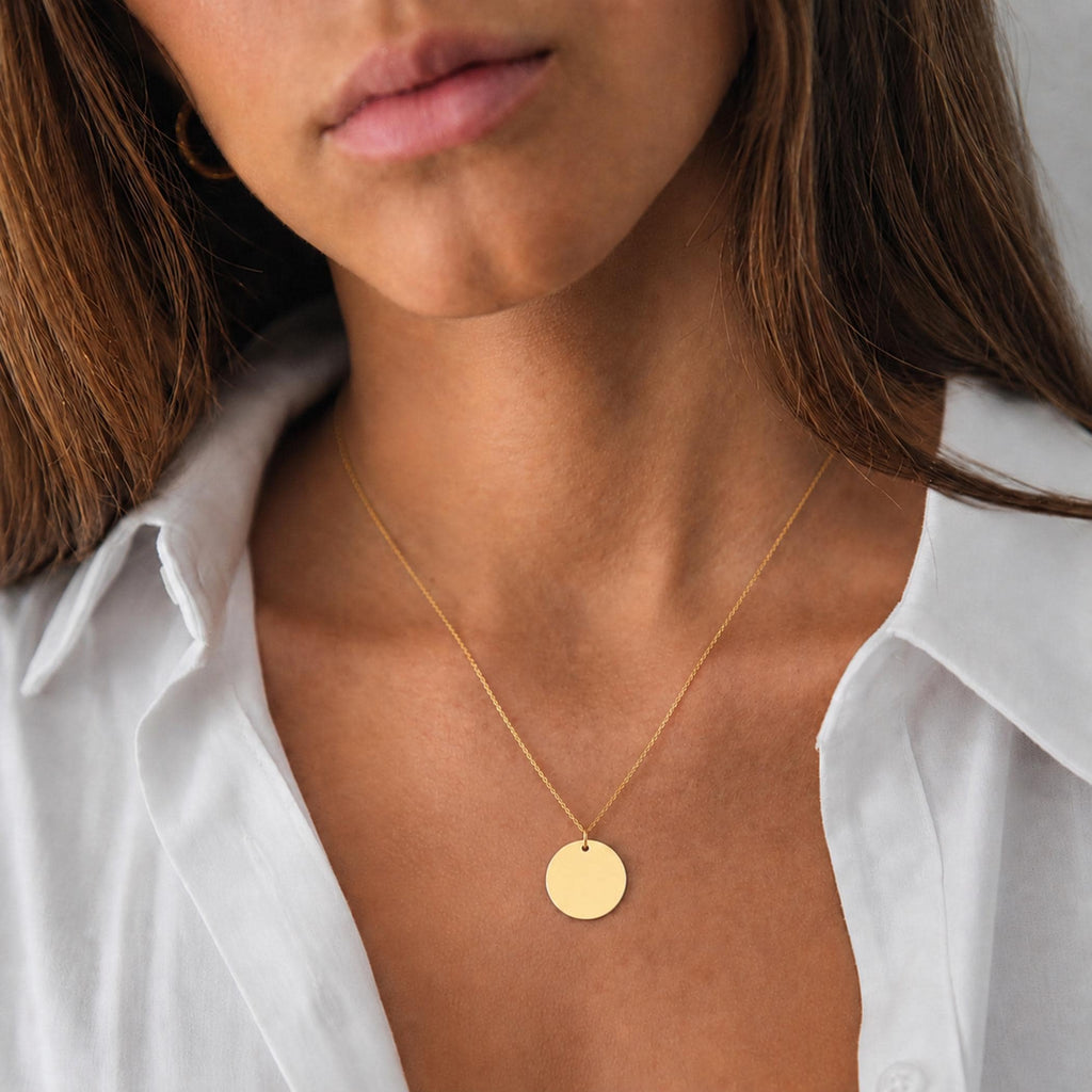 14K Solid Gold Personalized Custom Disc Necklace, gallery view 9 of 10