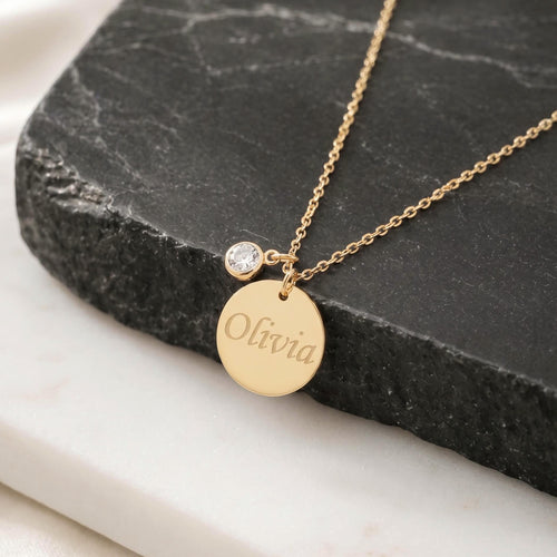14K Solid Gold Personalized Diamond Disc Necklace, main product view