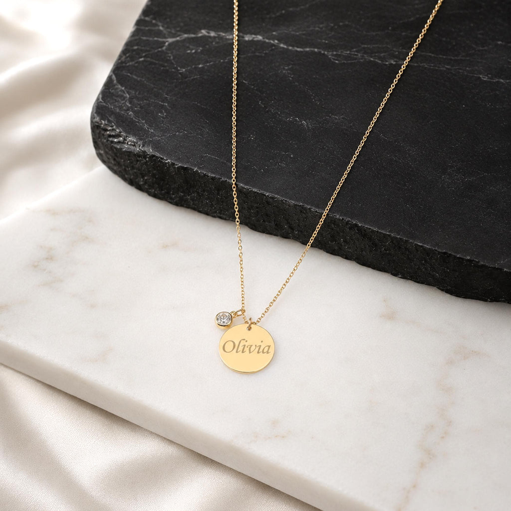 14K Solid Gold Personalized Diamond Disc Necklace, gallery view 10 of 10
