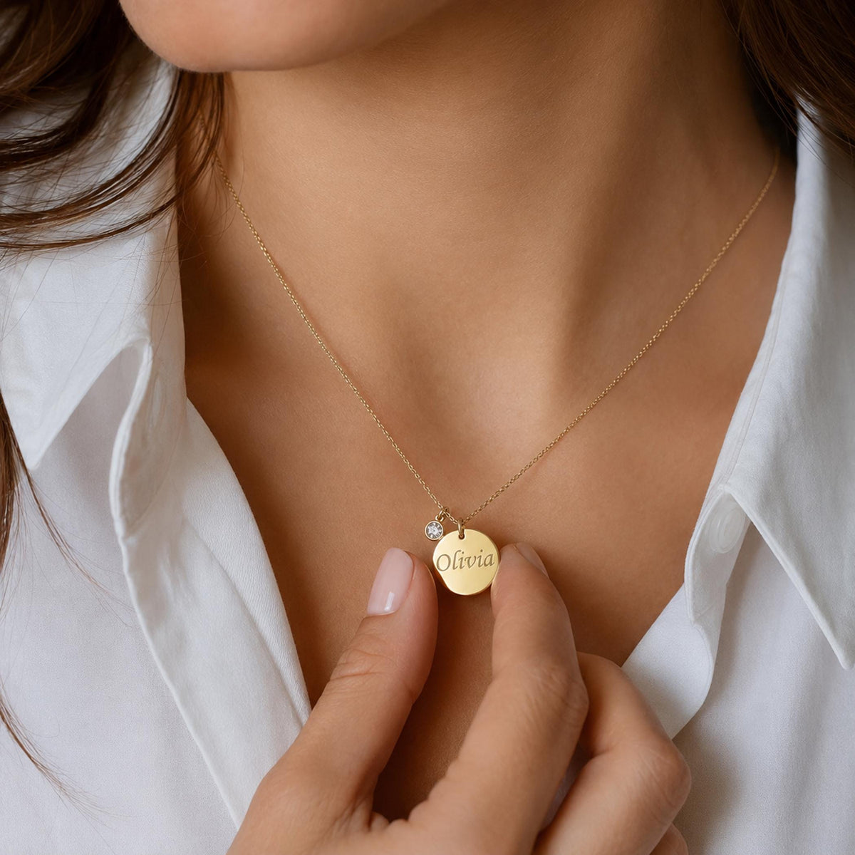 14K Solid Gold Personalized Diamond Disc Necklace, gallery view 4 of 10