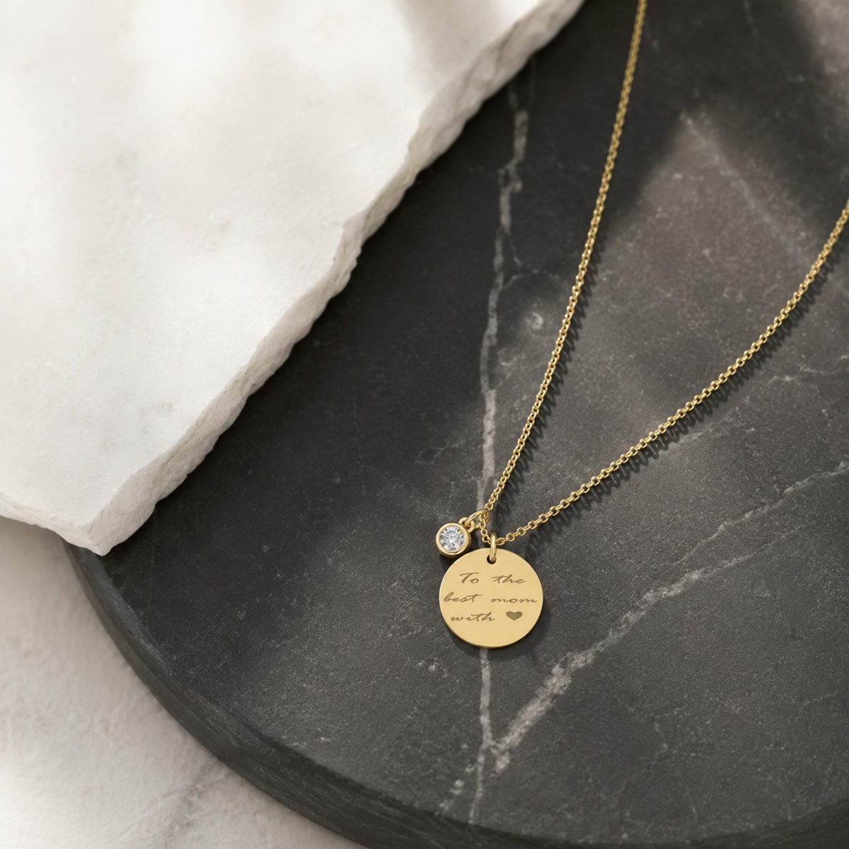 14K Solid Gold Personalized Diamond Disc Necklace, gallery view 8 of 10
