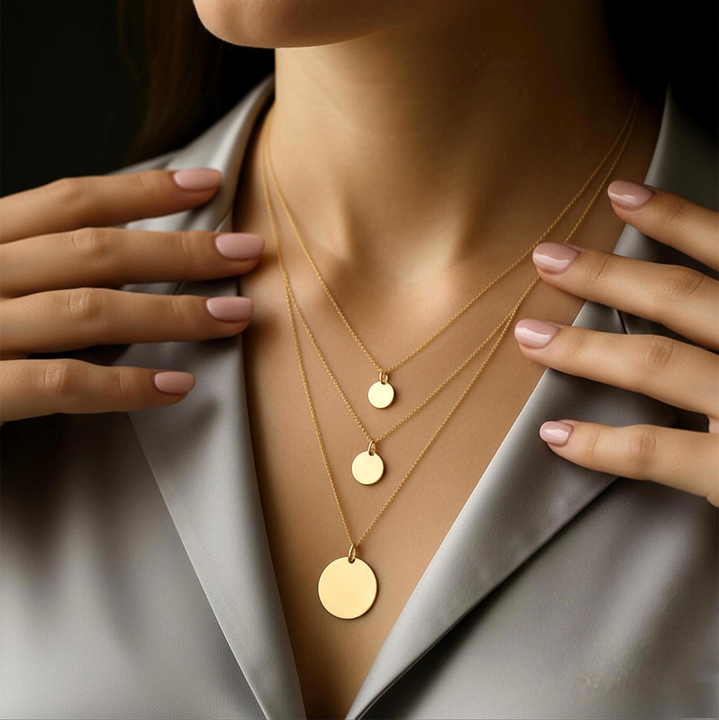 14K Solid Gold Personalized Disc Necklace – Custom Engraving, main product view