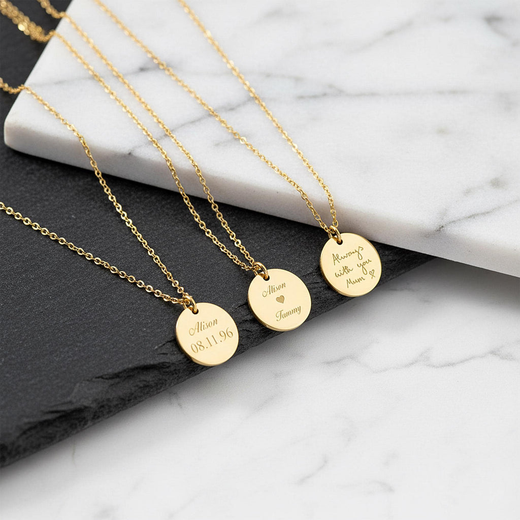 14K Solid Gold Personalized Disc Necklace – Custom Engraving, gallery view 3 of 10