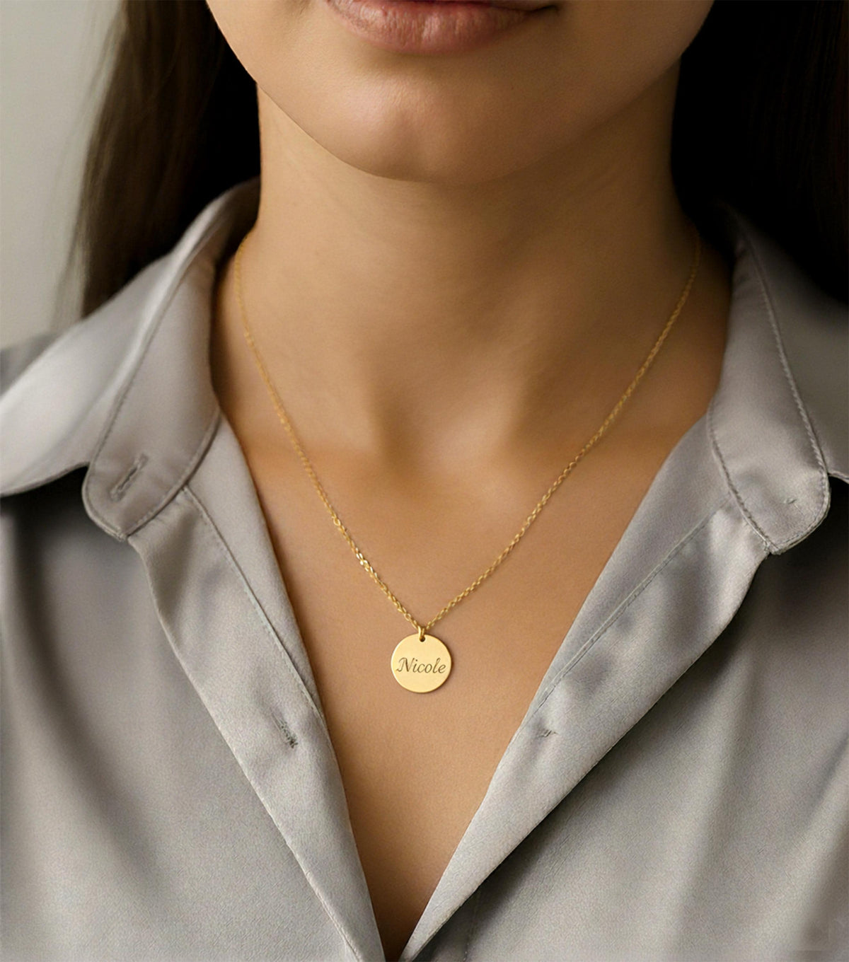 14K Solid Gold Personalized Disc Necklace – Custom Engraving, gallery view 8 of 10