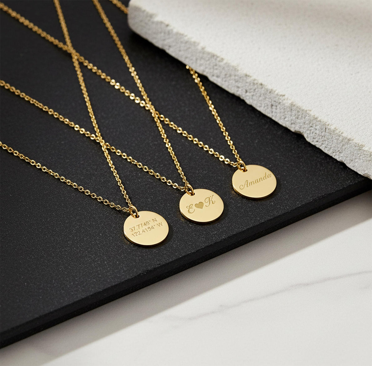 14K Solid Gold Personalized Disc Necklace – Custom Engraving, gallery view 9 of 10