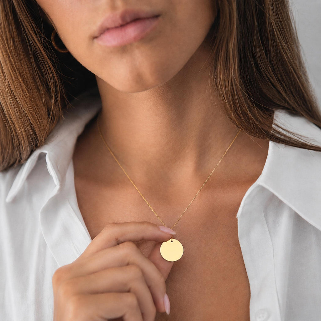 14K Solid Gold Personalized Name Disc Necklace, gallery view 7 of 10