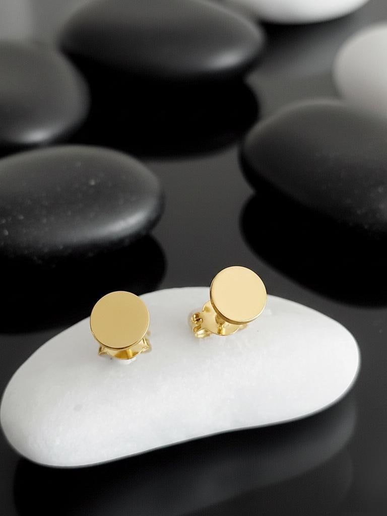 14K Solid Gold Personalized Round Disc Stud Earrings, main product view