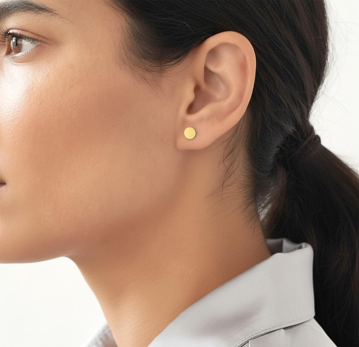 14K Solid Gold Personalized Round Disc Stud Earrings, gallery view 2 of 7