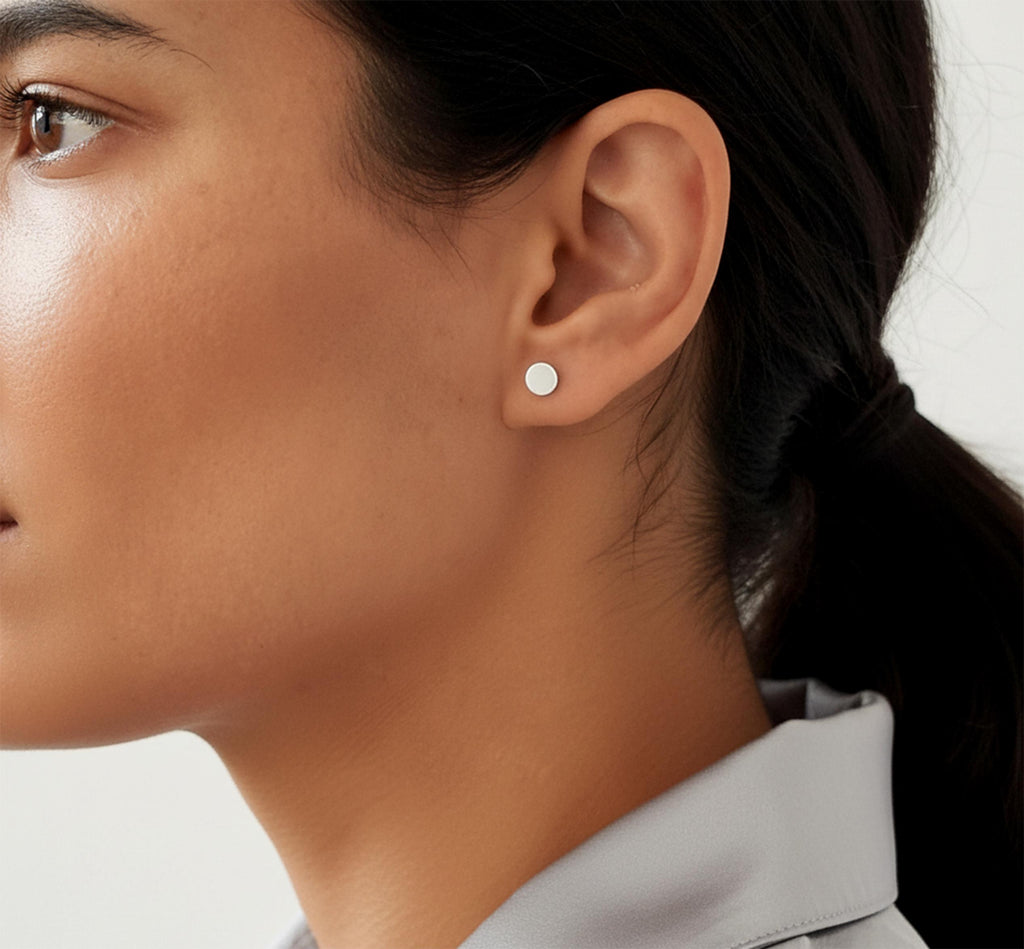 14K Solid Gold Personalized Round Disc Stud Earrings, gallery view 4 of 7