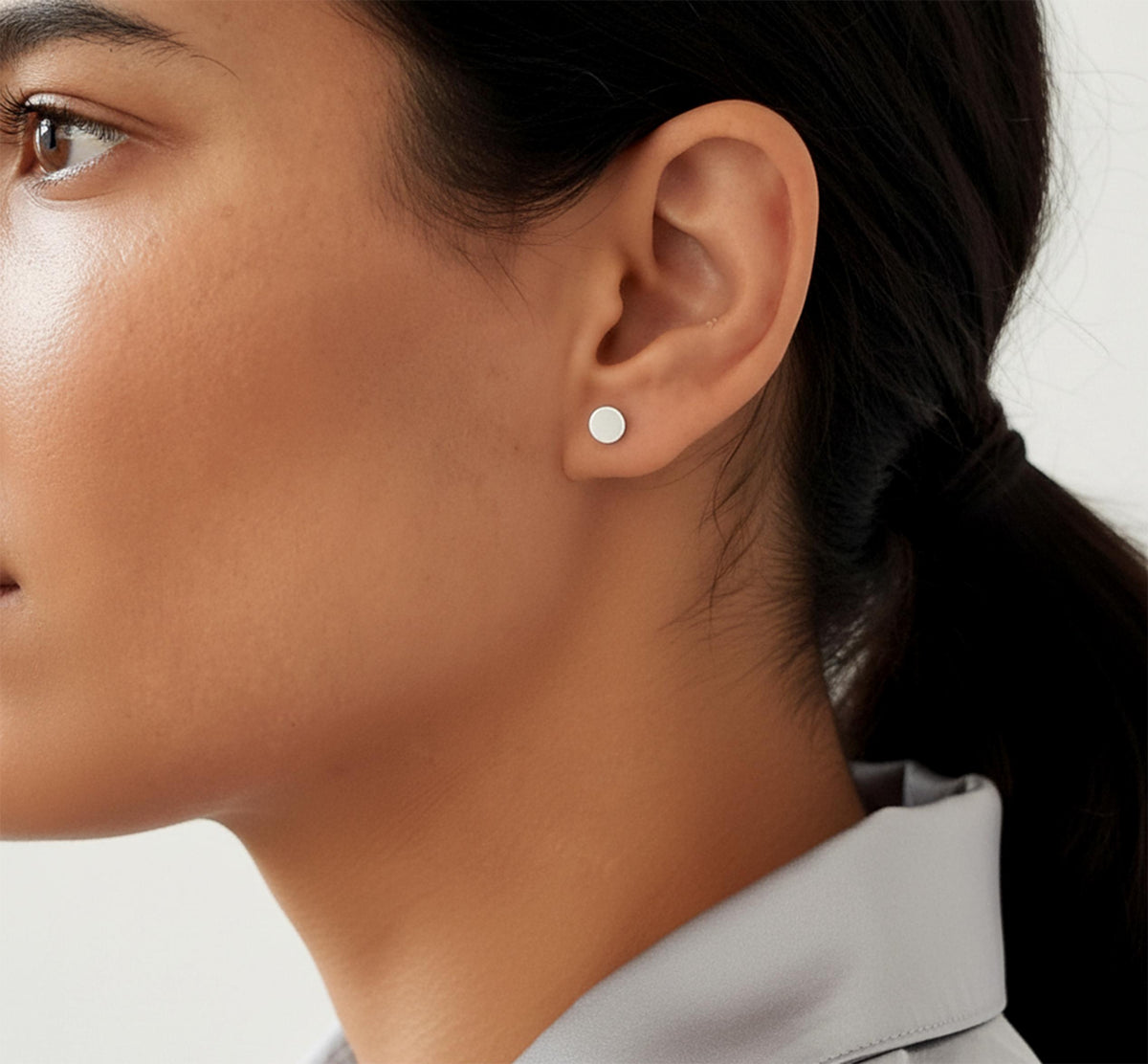 14K Solid Gold Personalized Round Disc Stud Earrings, gallery view 4 of 7