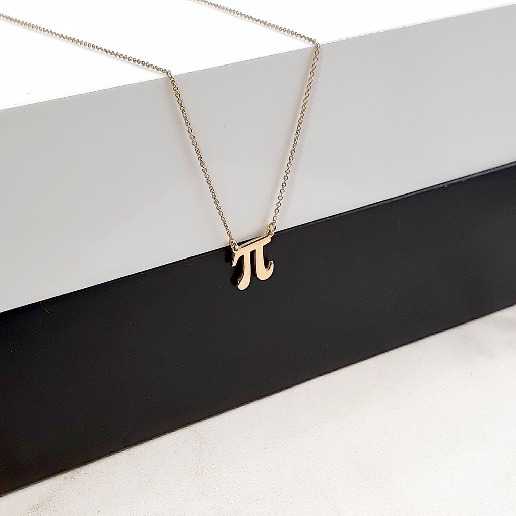 14K Solid Gold Pi Symbol Necklace – Math Geometry Pendant, main product view