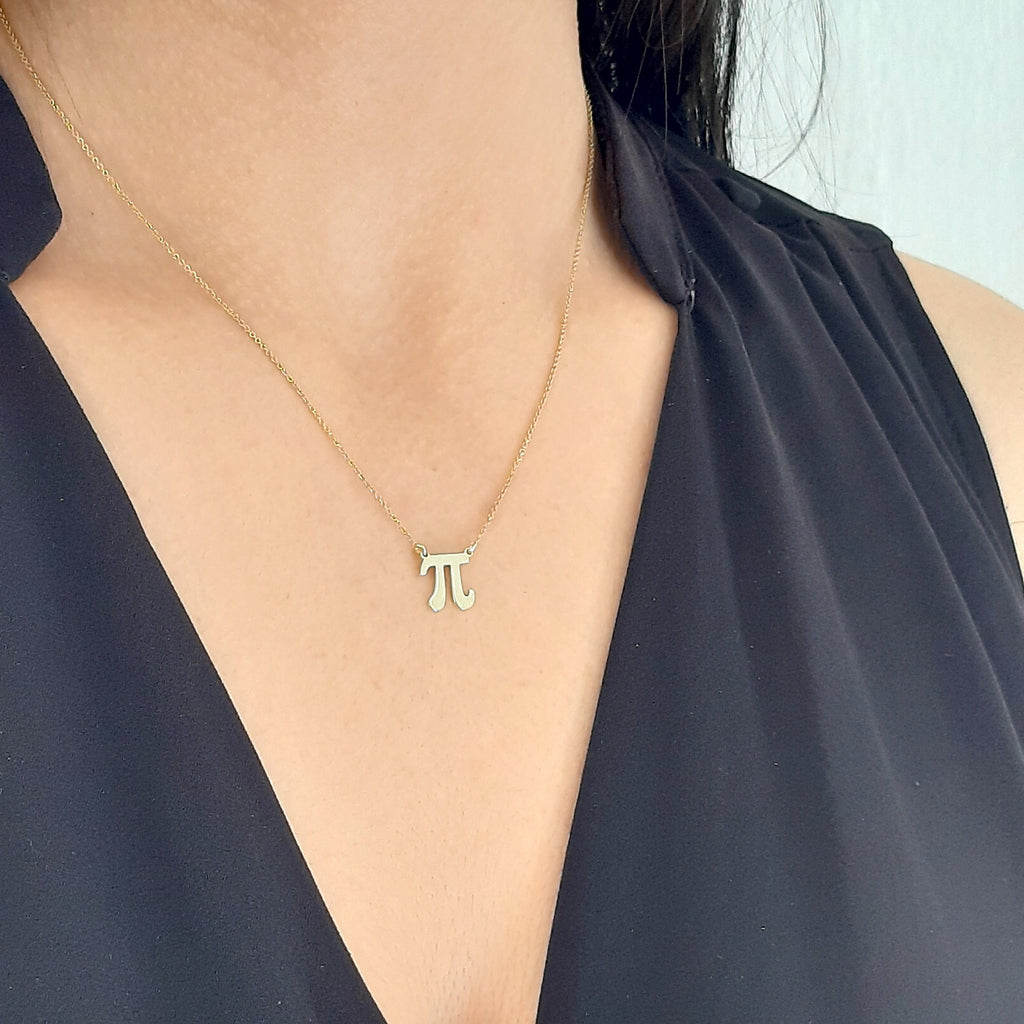 14K Solid Gold Pi Symbol Necklace – Math Geometry Pendant, gallery view 2 of 5