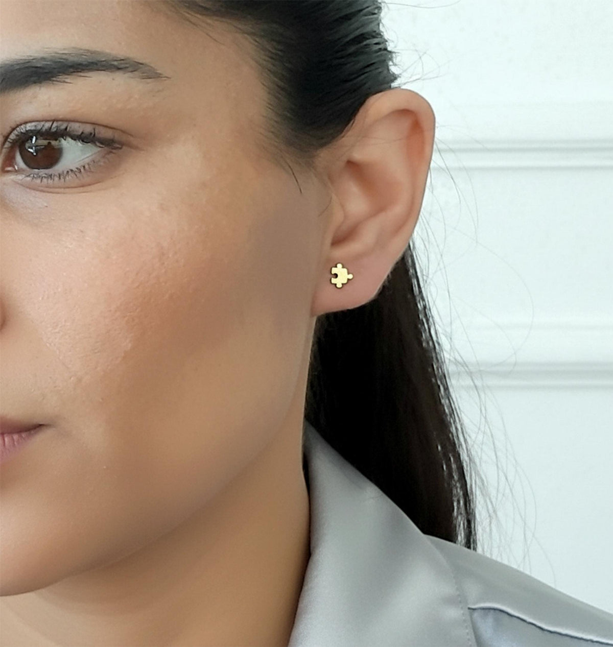 14K Solid Gold Puzzle Earrings, gallery view 2 of 7