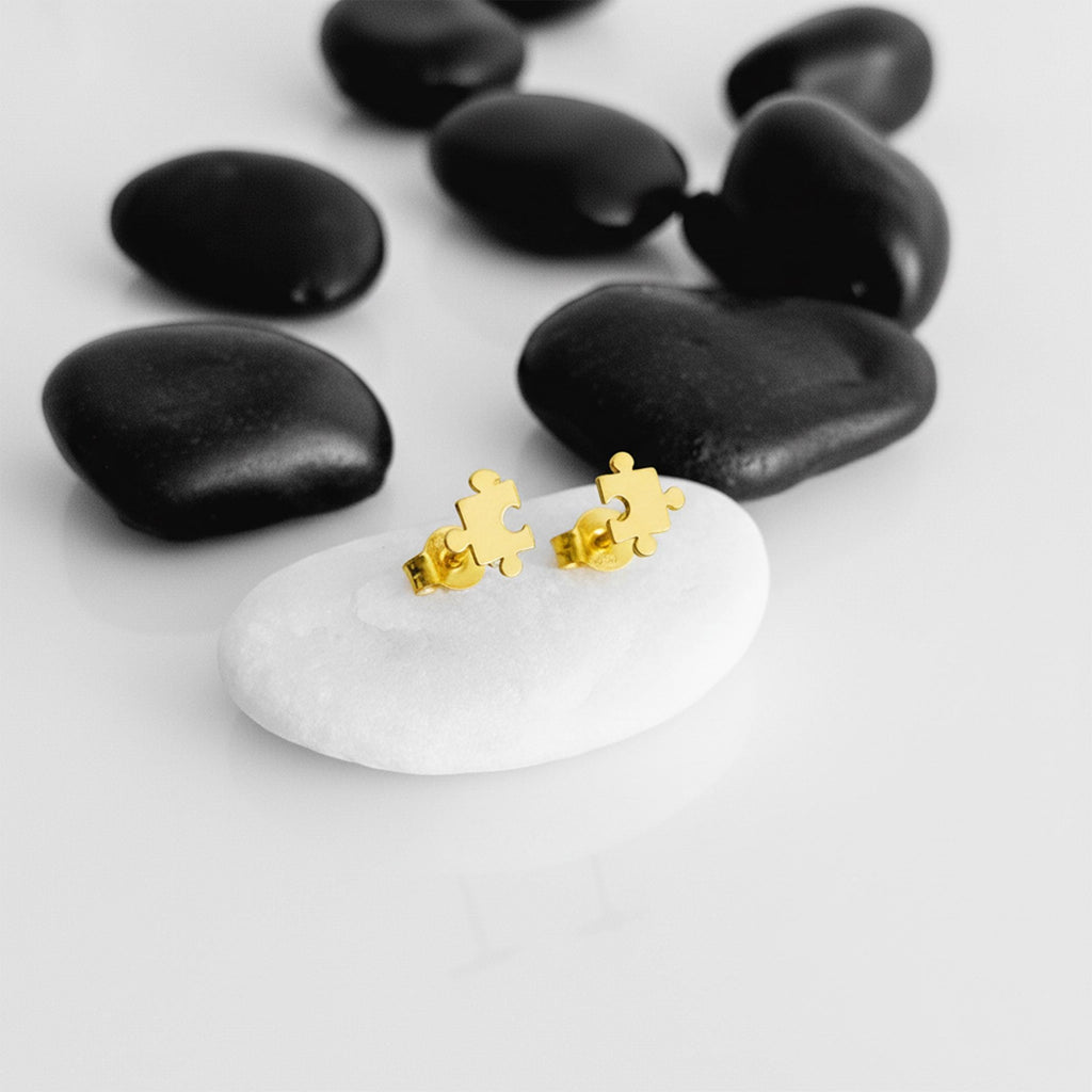 14K Solid Gold Puzzle Earrings, gallery view 3 of 7