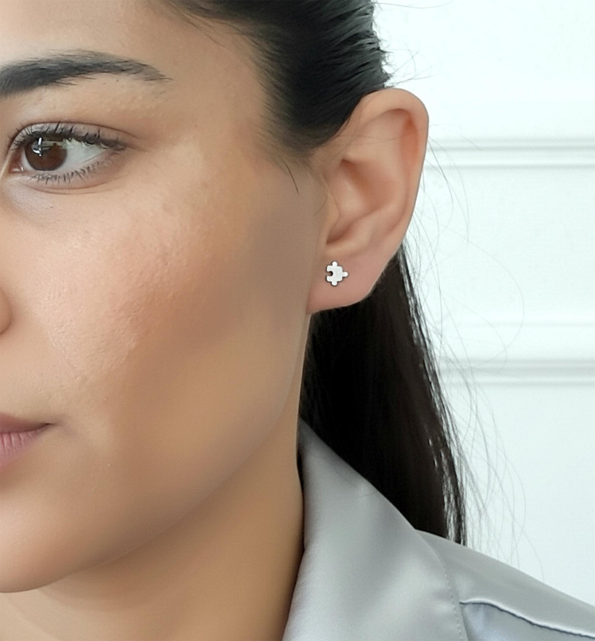 14K Solid Gold Puzzle Earrings, gallery view 4 of 7