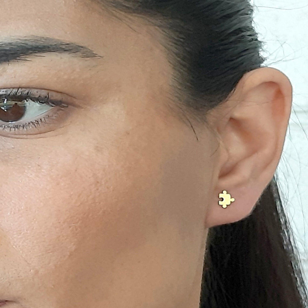 14K Solid Gold Puzzle Earrings, gallery view 6 of 7
