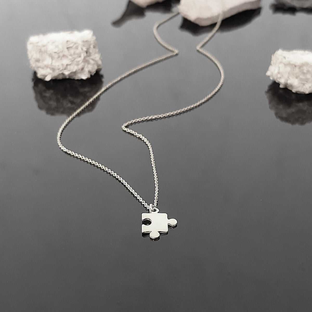 14K Solid Gold Puzzle Piece Necklace – Dainty Layering Chain Pendant, gallery view 5 of 7