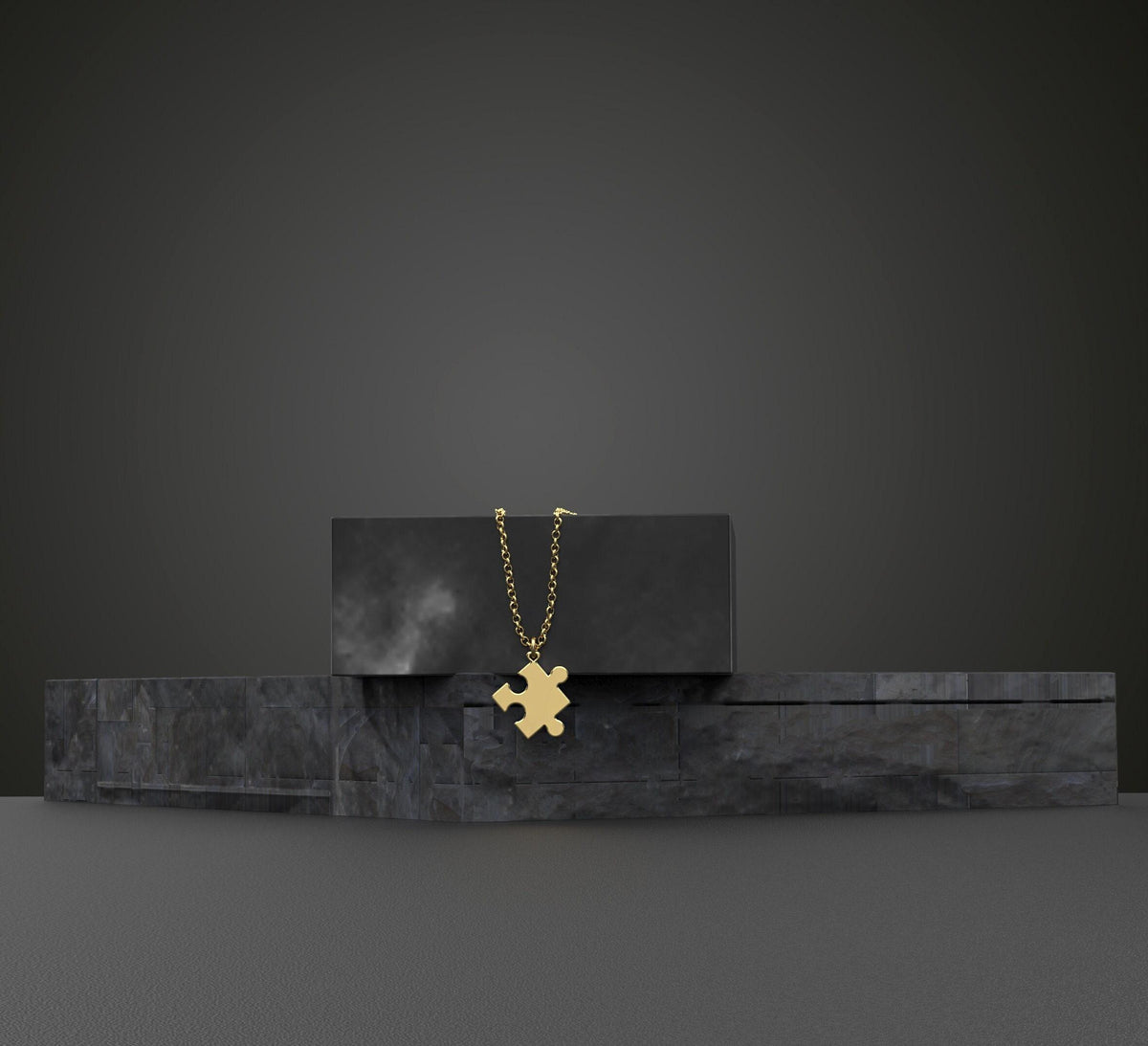 14K Solid Gold Puzzle Piece Necklace – Layering Chain Charm Pendant, gallery view 2 of 7