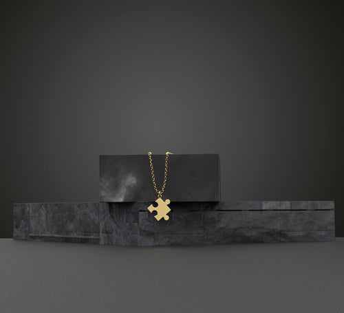 14K Solid Gold Puzzle Piece Necklace – Layering Chain Charm Pendant, gallery view 2 of 7