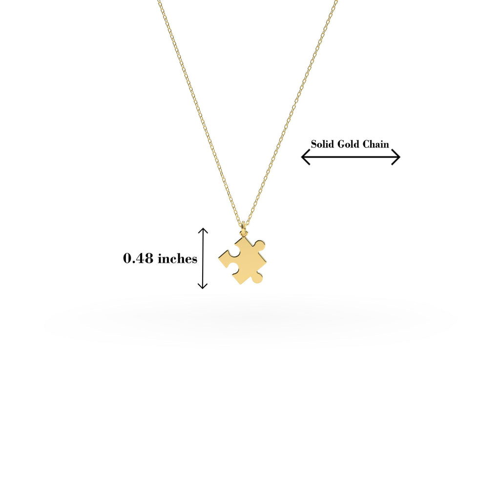 14K Solid Gold Puzzle Piece Necklace – Layering Chain Charm Pendant, gallery view 4 of 7