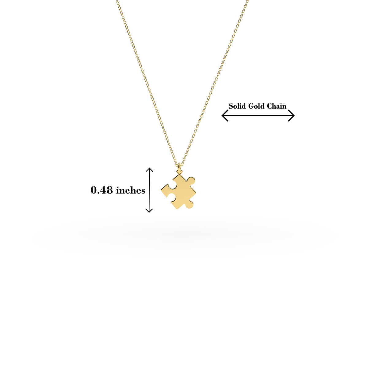14K Solid Gold Puzzle Piece Necklace – Layering Chain Charm Pendant, gallery view 4 of 7
