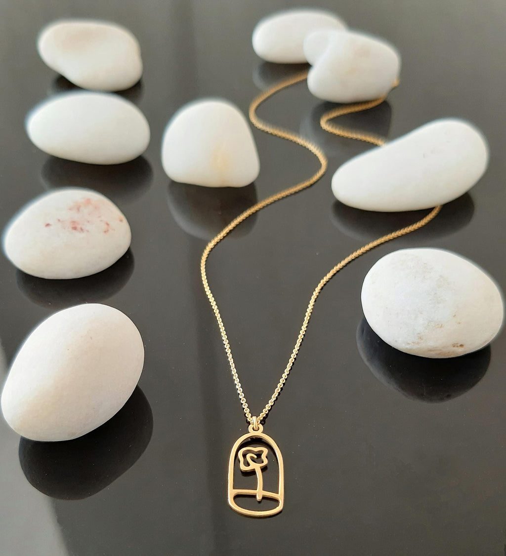 14K Solid Gold Rose Necklace, gallery view 2 of 7