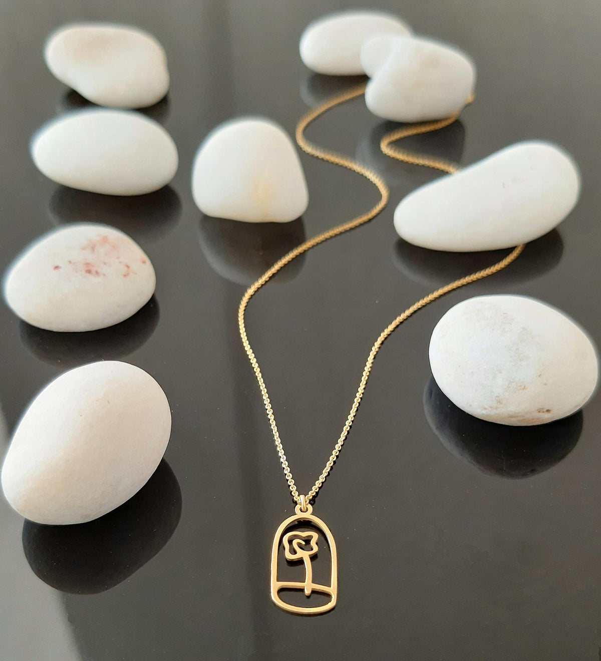 14K Solid Gold Rose Necklace, gallery view 2 of 7