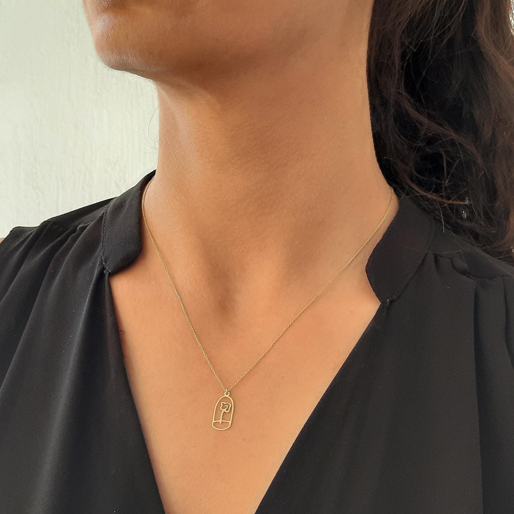 14K Solid Gold Rose Necklace, gallery view 3 of 7