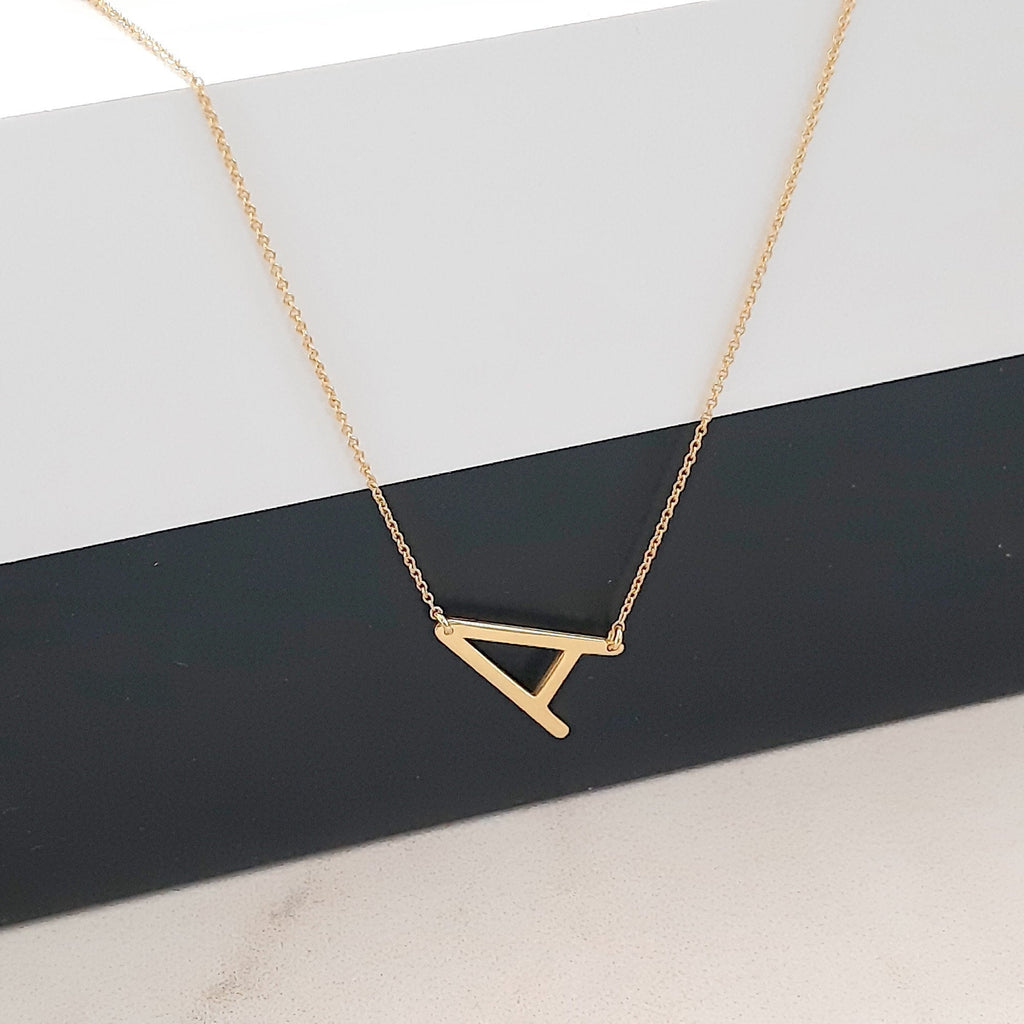 14K Solid Gold Sideways Letter Necklace – Personalized Initial, gallery view 2 of 8
