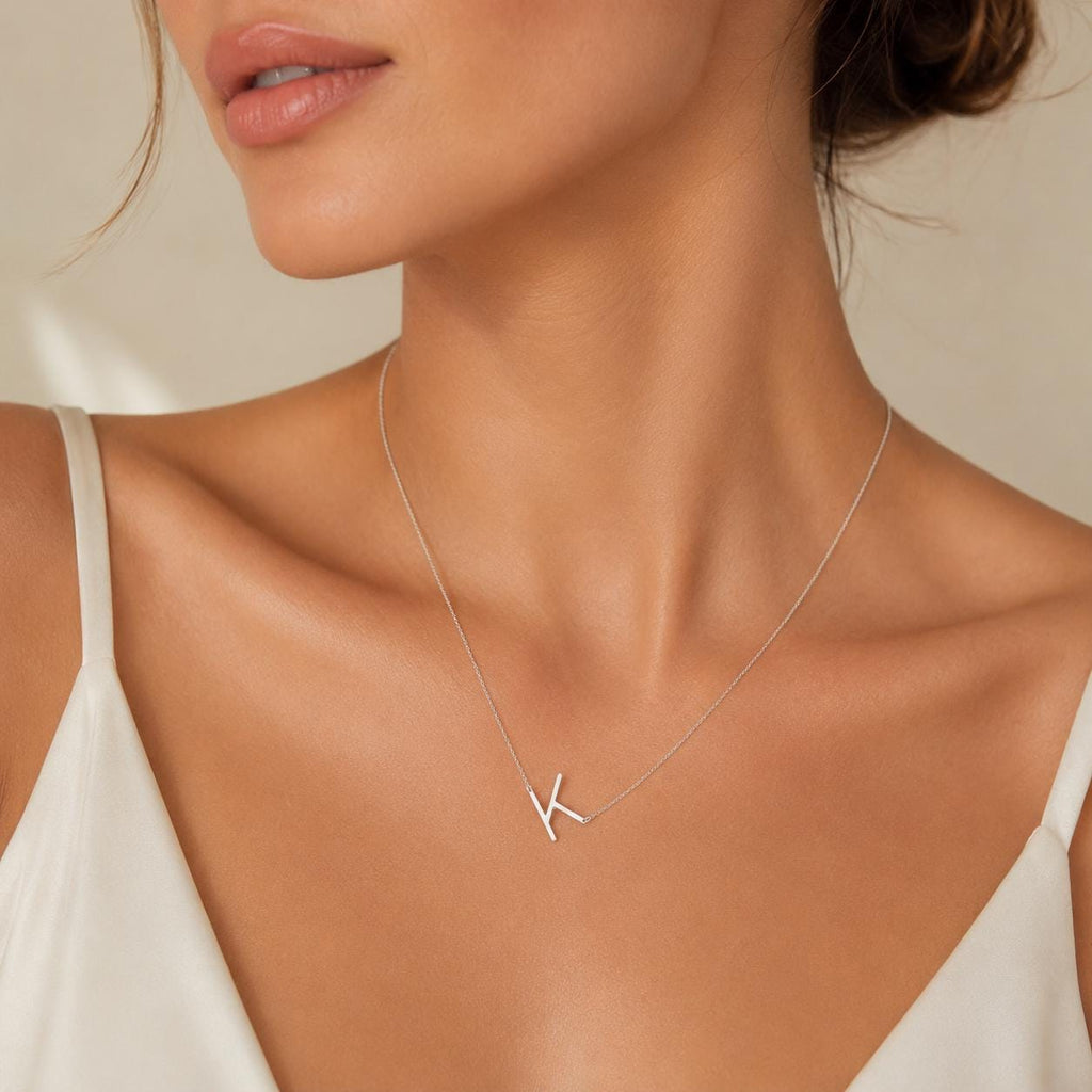 14K Solid Gold Sideways Letter Necklace – Personalized Initial, gallery view 3 of 8