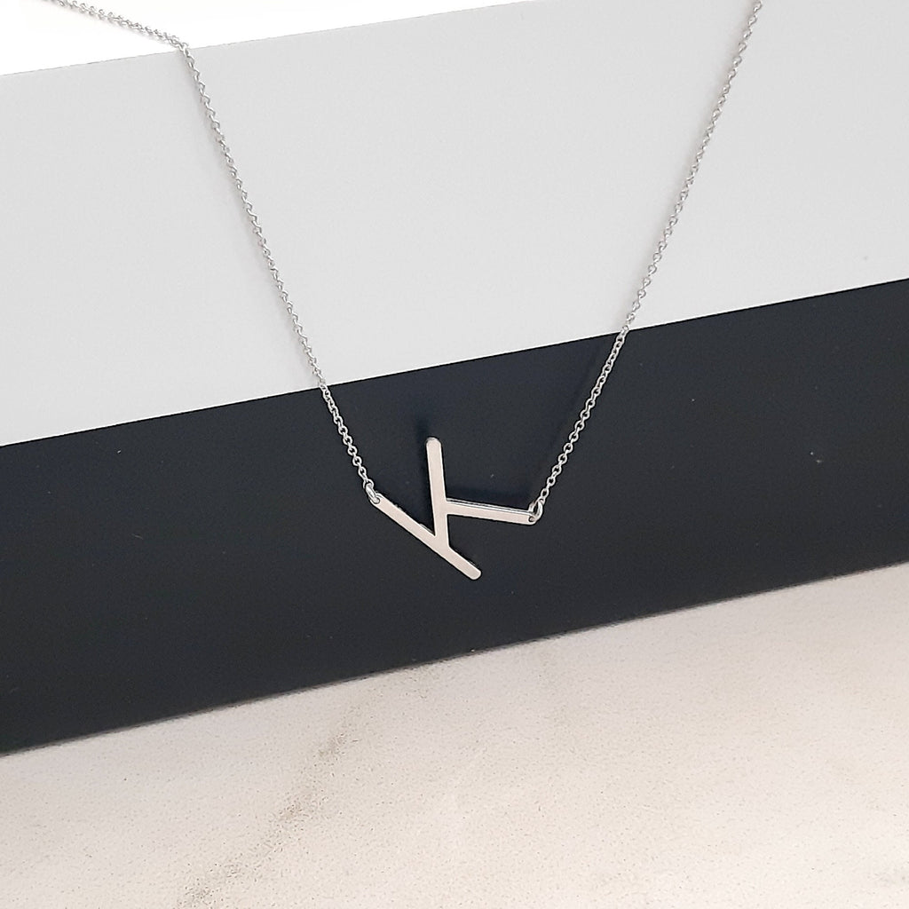 14K Solid Gold Sideways Letter Necklace – Personalized Initial, gallery view 4 of 8