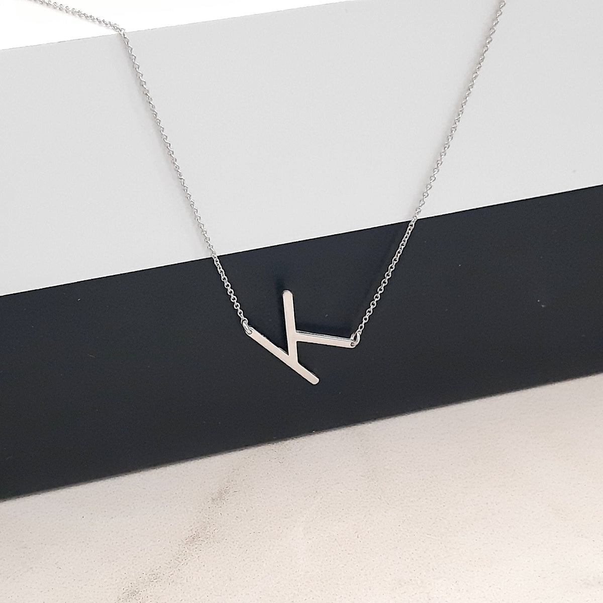 14K Solid Gold Sideways Letter Necklace – Personalized Initial, gallery view 4 of 8