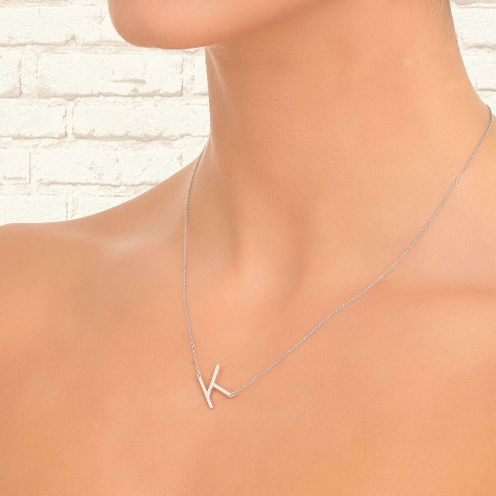 14K Solid Gold Sideways Letter Necklace – Personalized Initial, gallery view 5 of 8