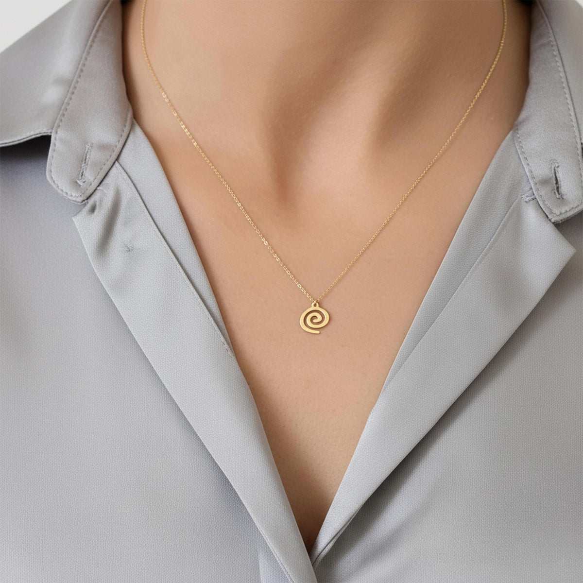 14K Solid Gold Spiral Pendant Necklace, main product view