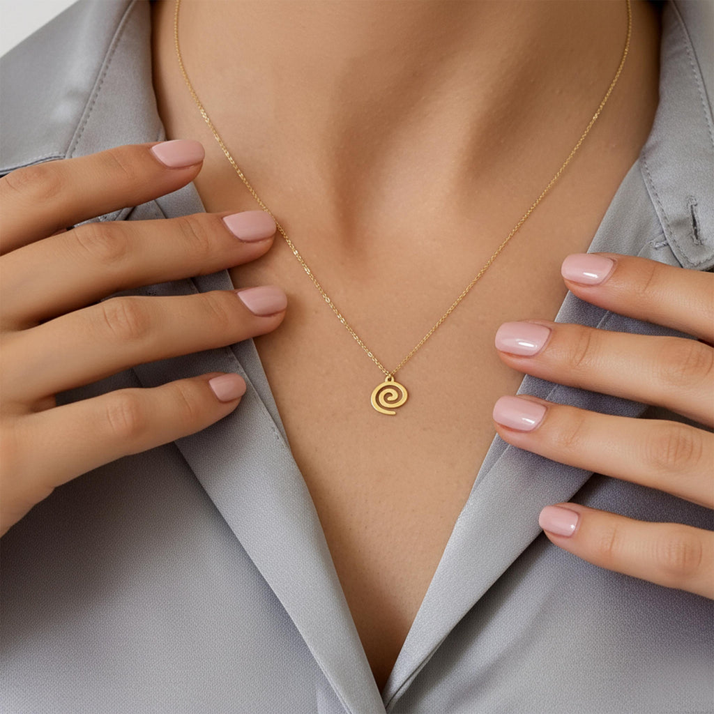 14K Solid Gold Spiral Pendant Necklace, gallery view 2 of 7
