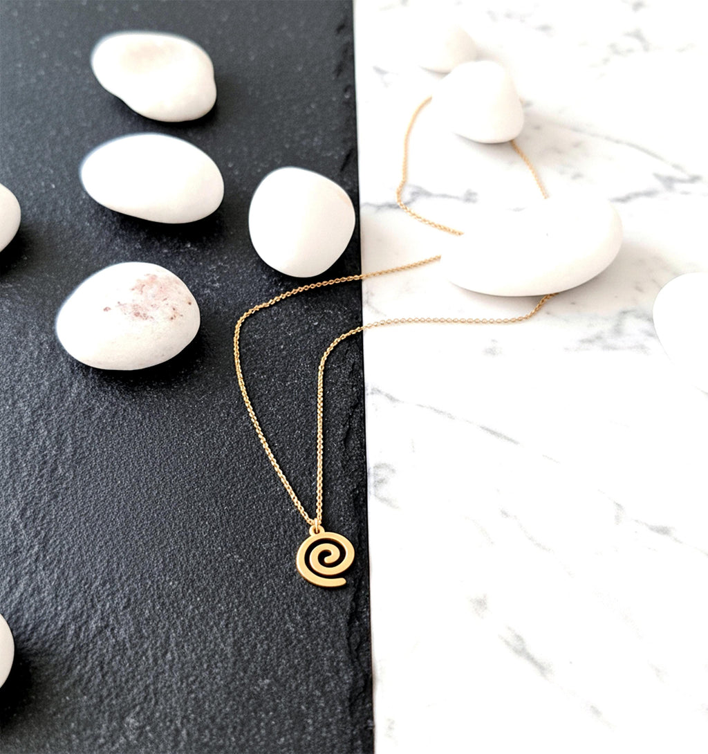 14K Solid Gold Spiral Pendant Necklace, gallery view 3 of 7