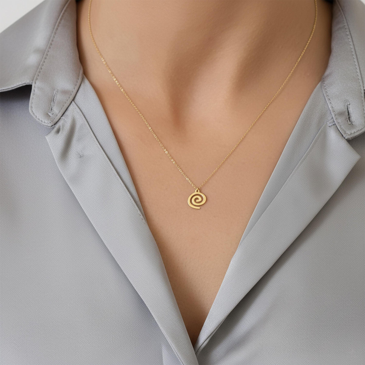 14K Solid Gold Spiral Pendant Necklace, gallery view 4 of 7