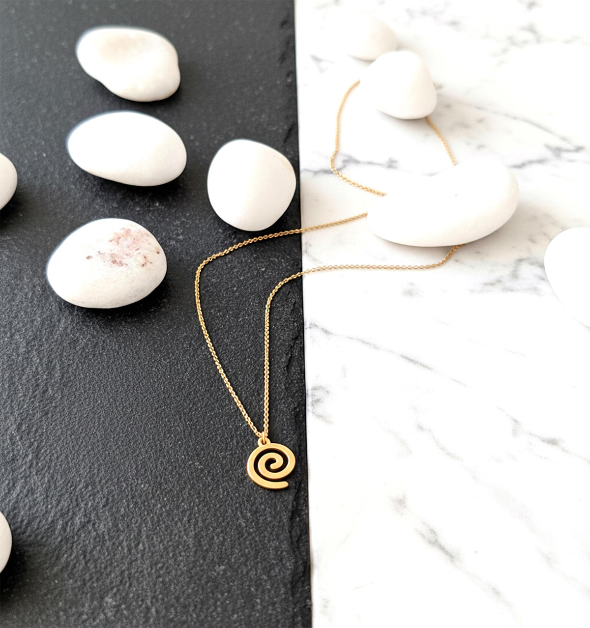 14K Solid Gold Spiral Pendant Necklace, gallery view 7 of 7
