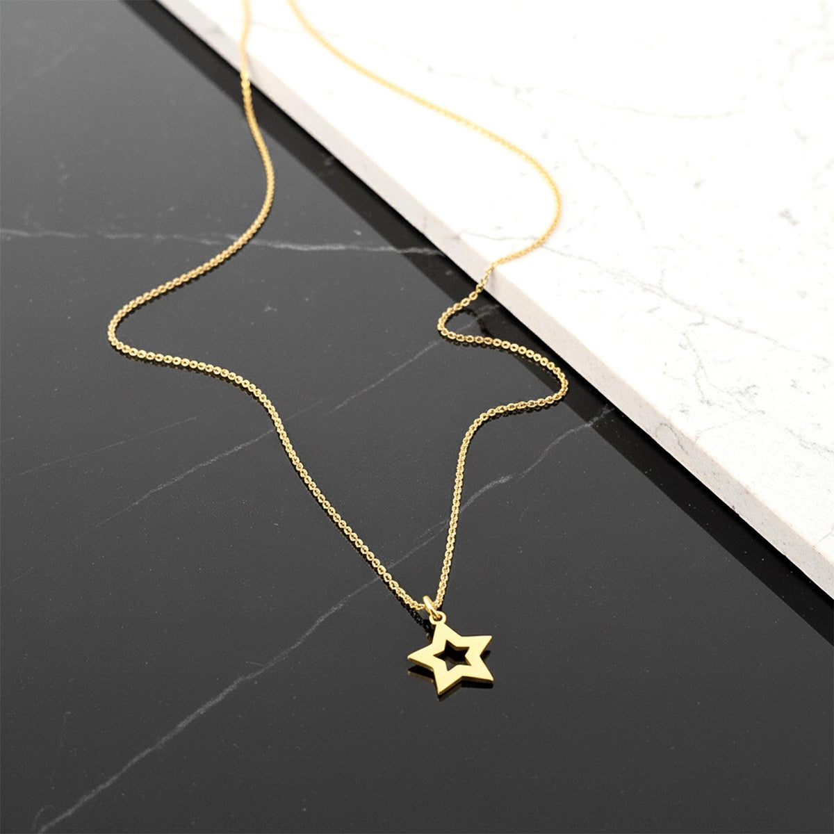 14K Solid Gold Star Necklace, main product view