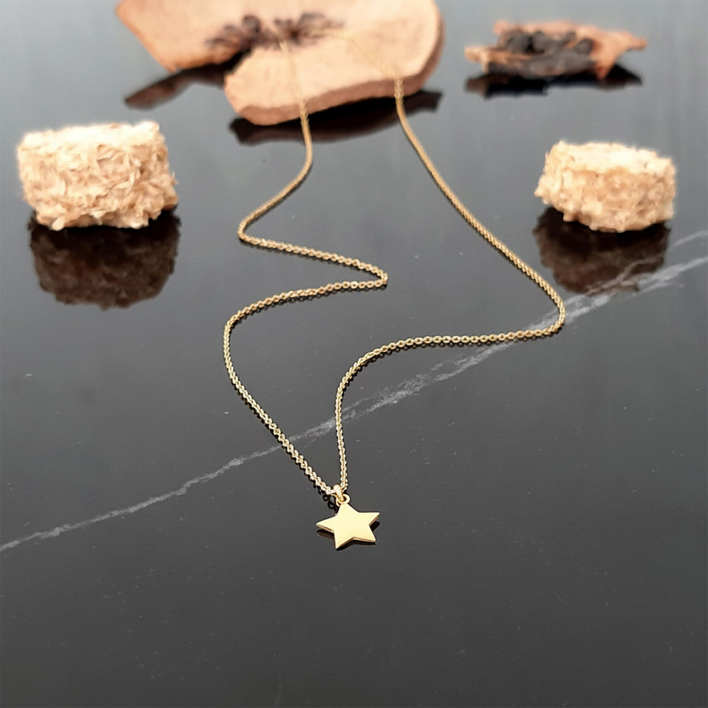 14K Solid Gold Star Necklace – Minimalist Delicate Charm, gallery view 3 of 6