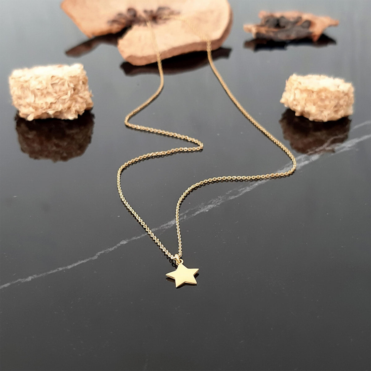 14K Solid Gold Star Necklace – Minimalist Delicate Charm, gallery view 3 of 6