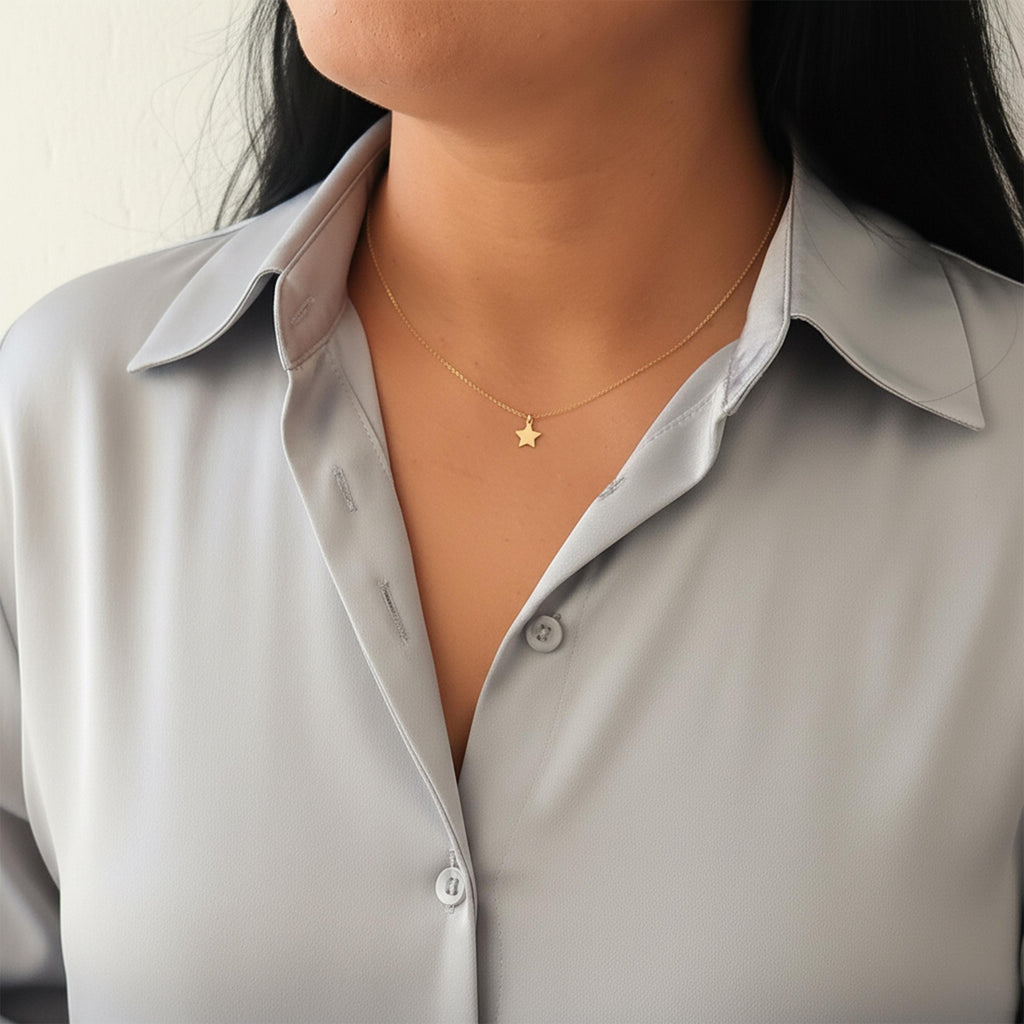 14K Solid Gold Star Necklace – Minimalist Delicate Charm, gallery view 4 of 6