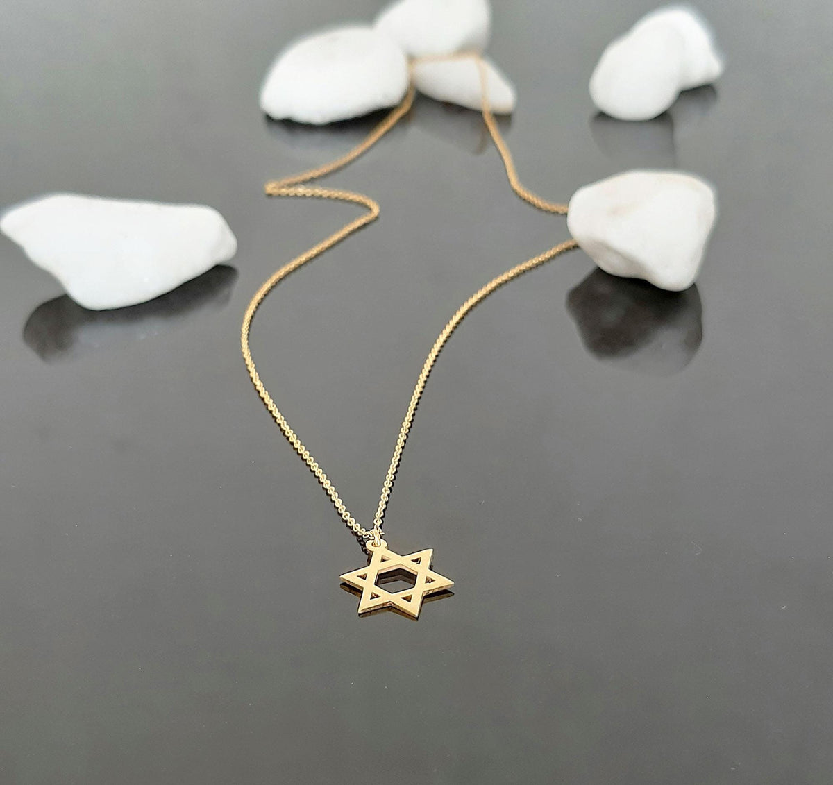 14K Solid Gold Star of David Necklace – Minimalist Jewish Magen Pendant, gallery view 2 of 8