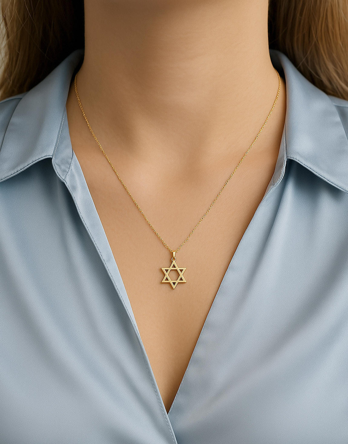 14K Solid Gold Star of David Necklace – Minimalist Jewish Magen Pendant, gallery view 3 of 8